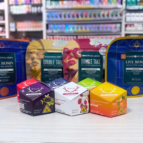 WYLD and Hometown Hero hemp gummies on the counter